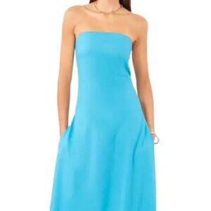 1.STATE Strapless Linen Blend Maxi Dress – Laguna Mist Blue – Size M